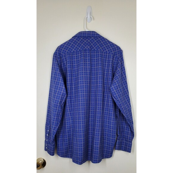CREMIEUX Premium Denim Men's Shirt Size L Button Up Long Sleeve Blue Plaid - Picture 3 of 8
